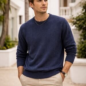 J.Crew Destination 100% Merino Wool Sweater Sz L Blue Crewneck Upscale Neutral